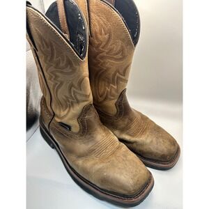 WOLVERINE Waterproof Steel Toe Work Boots Mens 9.5 Tan Leather Square Toe